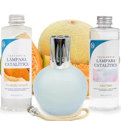 Mamamanuela Pack économique Lampe Catalytique Bleu-Gris Mat + Parfum Waikiki Melon (200 ml) + Nettoyant Neutre (200 ml) + Mèche de Rechange