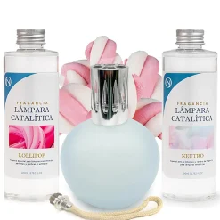 Mamamanuela Pack économique Lampe Catalytique Bleu-Gris Mat + Parfum Lollipop (200 ml) + Nettoyant Neutre (200 ml) + Mèche de Rechange Clearance