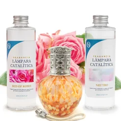 Mamamanuela Pack économique Lampe Catalytique Drops Orange + Parfum Bed of Roses (200 ml) + Nettoyant Neutre (200 ml) + Mèche de Rechange