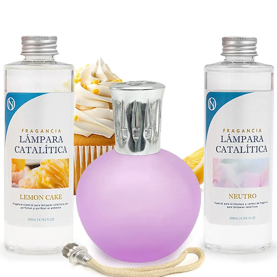 Mamamanuela Pack économique Lampe Catalytique Fuchsia Mat + Parfum Lemon Cake (500 ml) + Nettoyant Neutre (200 ml) + Mèche de Rechange New