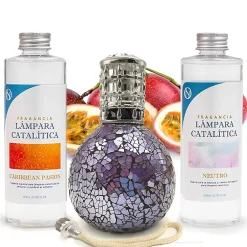 Mamamanuela Pack économique Lampe Catalytique Mosaïque de minuit + Caribbean Passion (200 ml) + Nettoyant Neutre (200 ml) + Mèche Rechange Best
