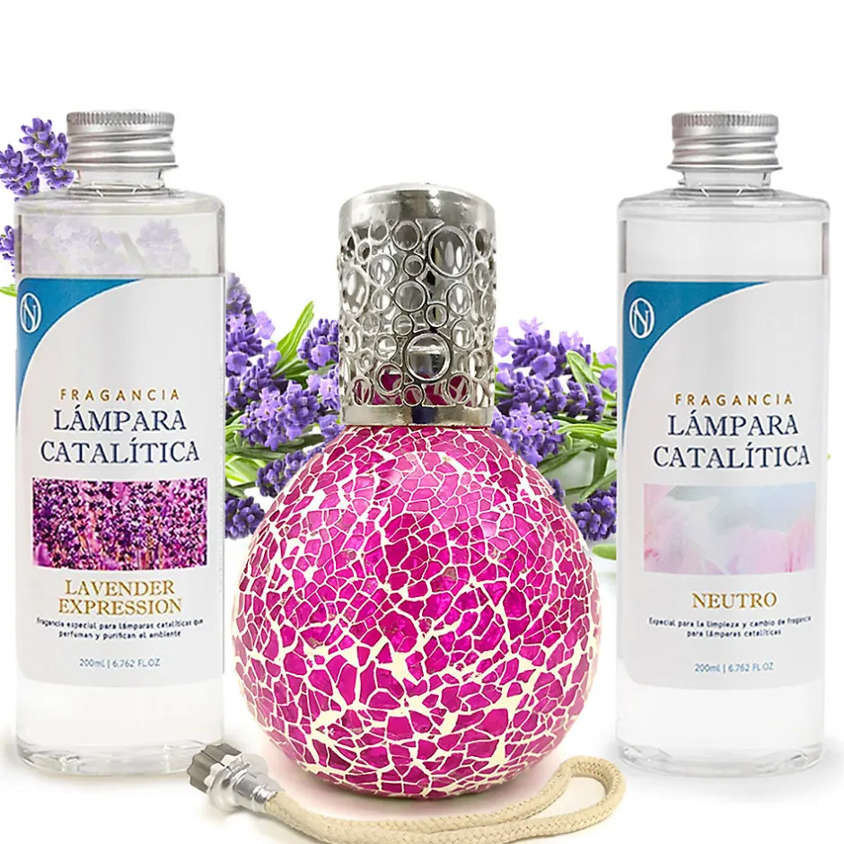 Mamamanuela Pack économique Lampe Catalytique Mosaïque Fuchsia + Lavender Expression (200 ml) + Nettoyant Neutre (200 ml) + Mèche de Rechange