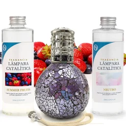 Mamamanuela Pack économique Lampe Catalytique Mosaïque de minuit + Parfum Summer Fruits (200 ml) + Nettoyant Neutre (200 ml) + Mèche Rechange
