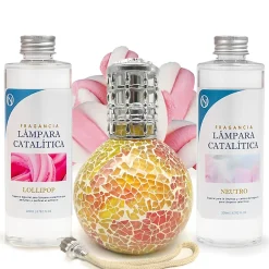 Mamamanuela Pack économique Lampe Catalytique Mosaïque Bicolore + Parfum Lollipop (200 ml) + Nettoyant Neutre (200 ml) + Mèche de Rechange