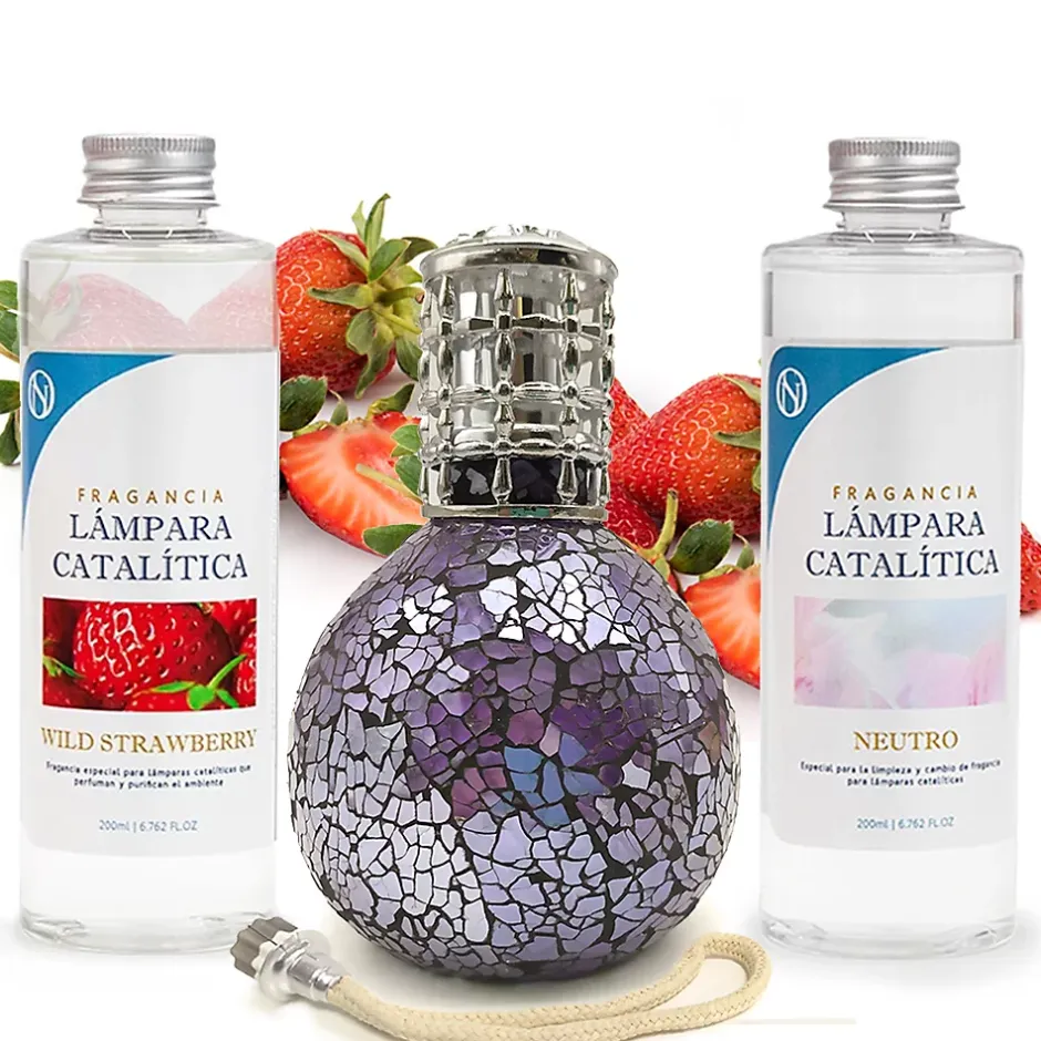 Mamamanuela Pack économique Lampe Catalytique Mosaïque de minuit + Parfum Wild Strawberry (500ml) + Nettoyant Neutre (200ml) + Mèche Rechange Sale