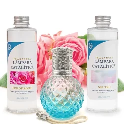 Mamamanuela Pack économique Lampe Catalytique Blue Diamonds + Parfum Bed of Roses (500 ml) + Nettoyant Neutre (200 ml) + Mèche de Rechange Hot