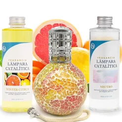Mamamanuela Pack économique Lampe Catalytique Mosaïque Bicolore + Parfum Winter Citrus (500 ml) + Nettoyant Neutre (200 ml) + Mèche Rechange Hot