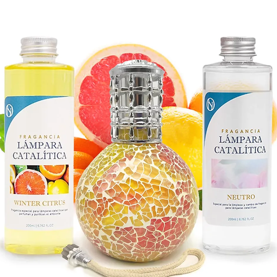Mamamanuela Pack économique Lampe Catalytique Mosaïque Bicolore + Parfum Winter Citrus (500 ml) + Nettoyant Neutre (200 ml) + Mèche Rechange Hot