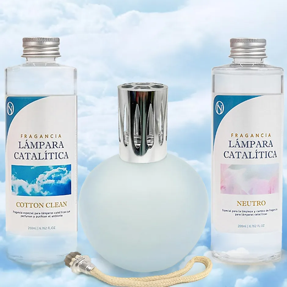 Mamamanuela Pack économique Lampe Catalytique Bleu-Gris Mat + Parfum Cotton Clean (200 ml) + Nettoyant Neutre (200 ml) + Mèche de Rechange New