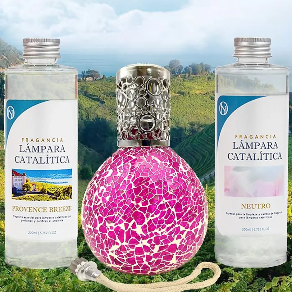 Mamamanuela Pack économique Lampe Catalytique Mosaïque Fuchsia + Provence Breeze (200 ml) + Nettoyant Neutre (200 ml) + Mèche de Rechange Clearance