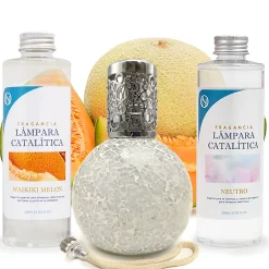 Mamamanuela Pack économique Lampe Catalytique Mosaïque Blanc + Parfum Waikiki Melon (500 ml) + Nettoyant Neutre (200 ml) + Mèche de Rechange