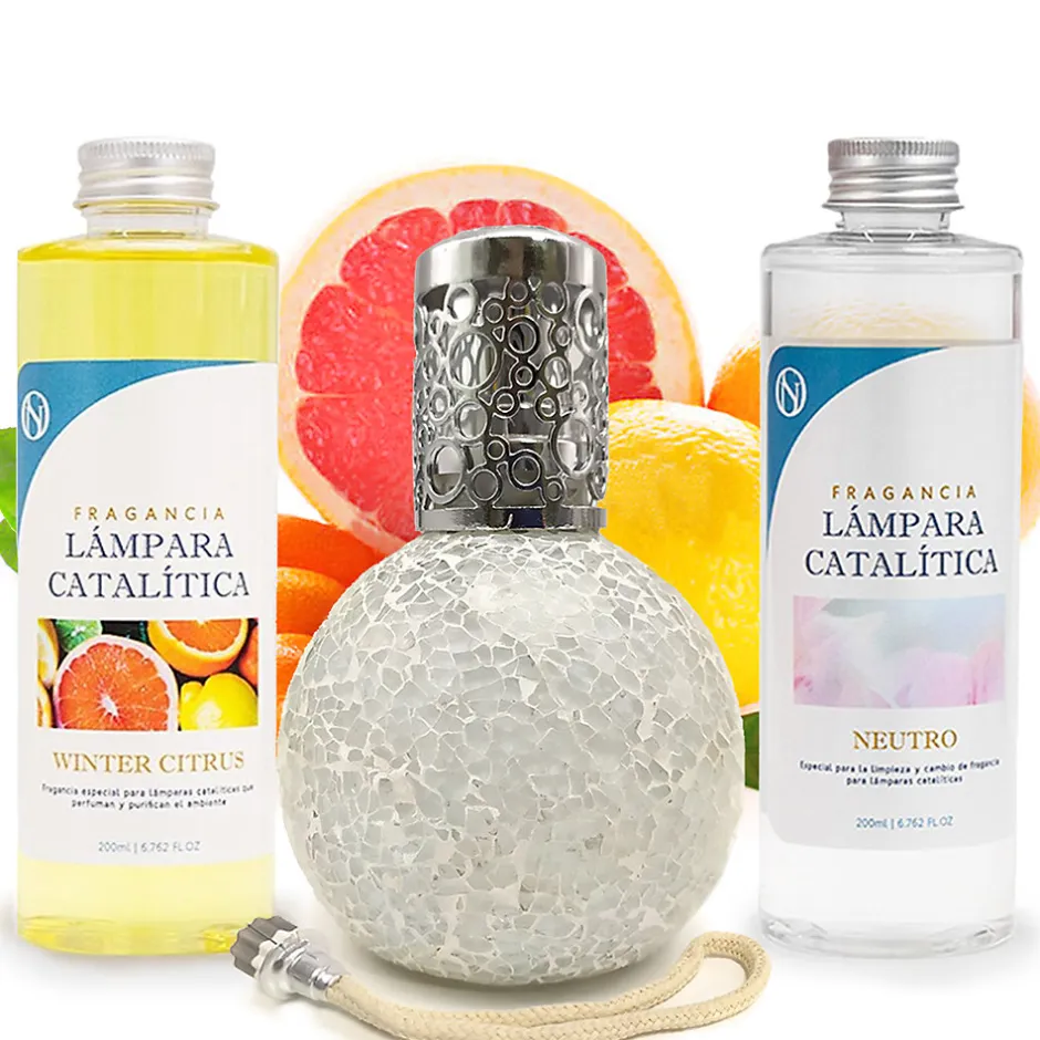 Mamamanuela Pack économique Lampe Catalytique Mosaïque Blanc + Parfum Winter Citrus (200 ml) + Nettoyant Neutre (200 ml) + Mèche de Rechange