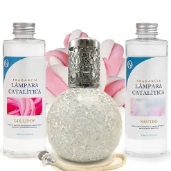 Mamamanuela Pack économique Lampe Catalytique Mosaïque Blanc + Parfum Lollipop (200 ml) + Nettoyant Neutre (200 ml) + Mèche de Rechange