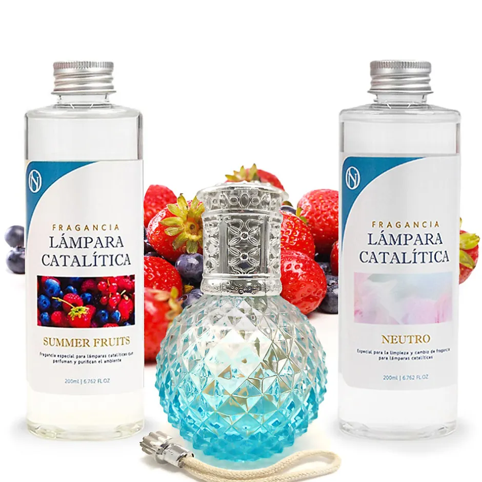 Mamamanuela Pack économique Lampe Catalytique Blue Diamonds + Parfum Summer Fruits (500 ml) + Nettoyant Neutre (200 ml) + Mèche de Rechange