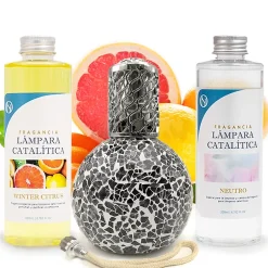 Mamamanuela Pack économique Lampe Catalytique Mosaïque Noir + Parfum Winter Citrus (200 ml) + Nettoyant Neutre (200 ml) + Mèche de Rechange Clearance