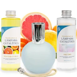 Mamamanuela Pack économique Lampe Catalytique Bleu-Gris Mat + Parfum Winter Citrus (200 ml) + Nettoyant Neutre (200 ml) + Mèche de Rechange