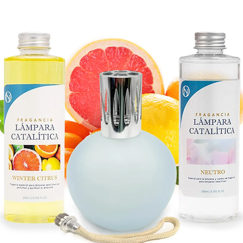 Mamamanuela Pack économique Lampe Catalytique Bleu-Gris Mat + Parfum Winter Citrus (200 ml) + Nettoyant Neutre (200 ml) + Mèche de Rechange