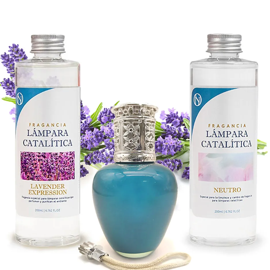 Mamamanuela Pack économique Lampe Catalytique Aqua Marina + Parfum Lavender Expression (200 ml) + Nettoyant Neutre (200 ml) + Mèche Rechange