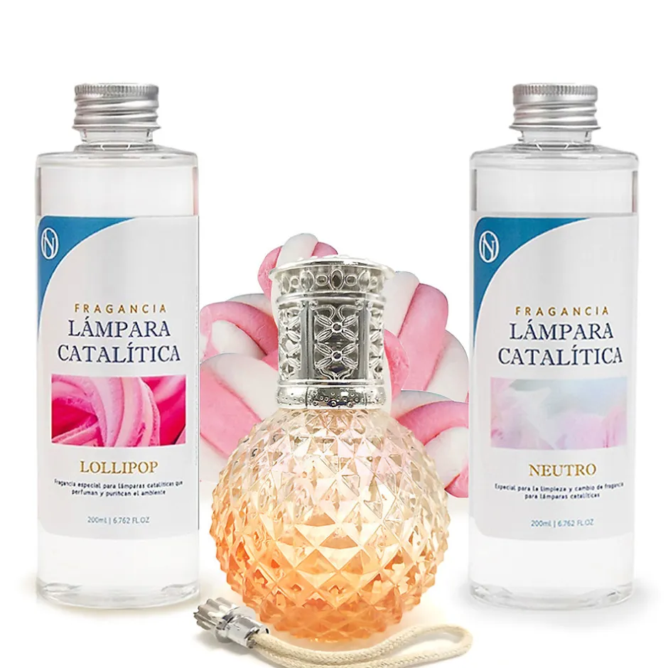 Mamamanuela Pack économique Lampe Catalytique Orange Diamonds + Parfum Lollipop (500 ml) + Nettoyant Neutre (200 ml) + Mèche de Rechange