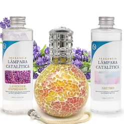 Mamamanuela Pack économique Lampe Catalytique Mosaïque Bicolore + Lavender Expression (200 ml) + Nettoyant Neutre (200 ml) + Mèche Rechange New