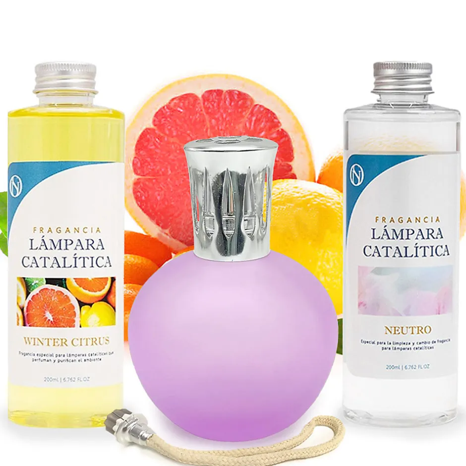 Mamamanuela Pack économique Lampe Catalytique Fuchsia Mat + Parfum Winter Citrus (500 ml) + Nettoyant Neutre (200 ml) + Mèche de Rechange New