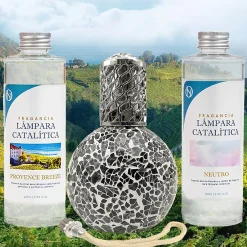 Mamamanuela Pack économique Lampe Catalytique Mosaïque Noir + Parfum Provence Breeze (200 ml) + Nettoyant Neutre (200 ml) + Mèche de Rechange