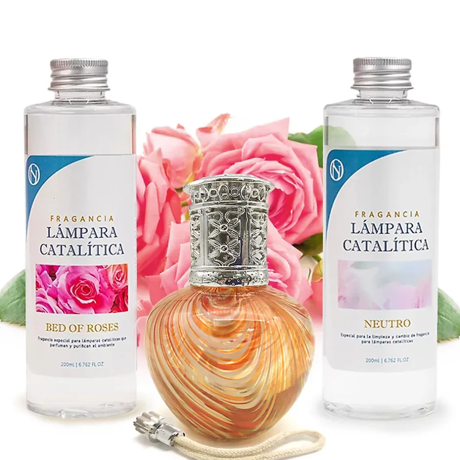 Mamamanuela Pack économique Lampe Catalytique Orange Waves + Parfum Bed of Roses (500 ml) + Nettoyant Neutre (200 ml) + Mèche de Rechange Clearance
