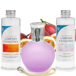 Mamamanuela Pack économique Lampe Catalytique Fuchsia Mat + Parfum Caribbean Passion (500 ml) + Nettoyant Neutre (200 ml) + Mèche de Rechange