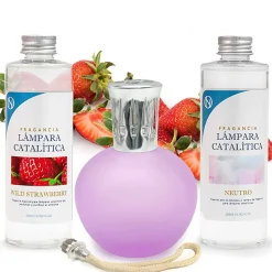 Mamamanuela Pack économique Lampe Catalytique Fuchsia Mat + Parfum Wild Strawberry (200 ml) + Nettoyant Neutre (200 ml) + Mèche de Rechange