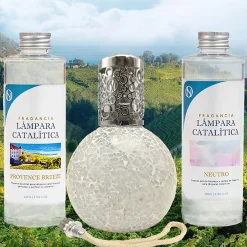 Mamamanuela Pack économique Lampe Catalytique Mosaïque Blanc + Parfum Provence Breeze (200ml) + Nettoyant Neutre (200ml) + Mèche de Rechange