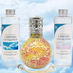 Mamamanuela Pack économique Lampe Catalytique Mosaïque Bicolore + Parfum Cotton Clean (500 ml) + Nettoyant Neutre (200 ml) + Mèche de Rechange