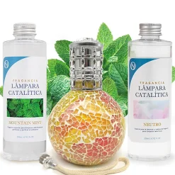Mamamanuela Pack économique Lampe Catalytique Mosaïque Bicolore + Parfum Mountain Mint (200ml) + Nettoyant Neutre (200ml) + Mèche Rechange