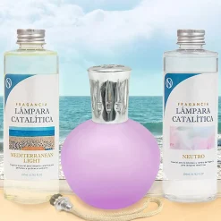 Mamamanuela Pack économique Lampe Catalytique Fuchsia Mat + Parfum Mediterranean Light (200ml) + Nettoyant Neutre (200ml) + Mèche de Rechange