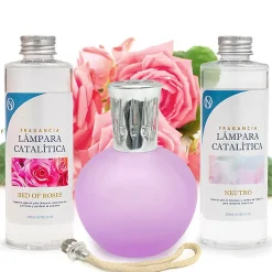 Mamamanuela Pack économique Lampe Catalytique Fuchsia Mat + Parfum Bed of Roses (200 ml) + Nettoyant Neutre (200 ml) + Mèche de Rechange