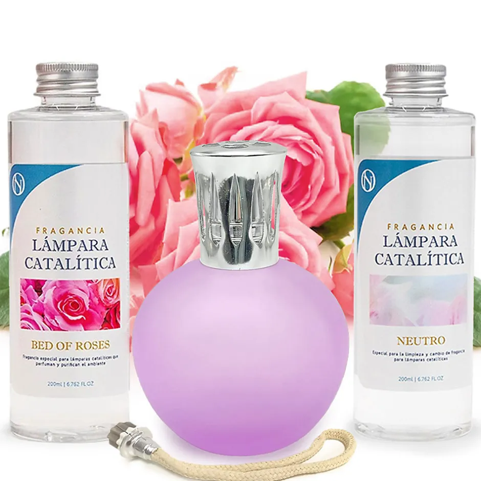 Mamamanuela Pack économique Lampe Catalytique Fuchsia Mat + Parfum Bed of Roses (200 ml) + Nettoyant Neutre (200 ml) + Mèche de Rechange