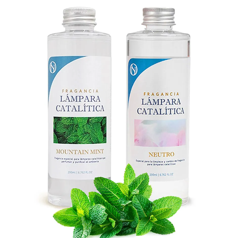 Mamamanuela Pack économique Lampe Catalytique Orange Waves + Parfum Mountain Mint (500 ml) + Nettoyant Neutre (200 ml) + Mèche de Rechange