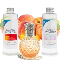 Mamamanuela Pack économique Lampe Catalytique Orange Diamonds + Parfum Peach Velvet (500 ml) + Nettoyant Neutre (200 ml) + Mèche de Rechange