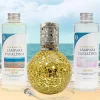 Mamamanuela Pack économique Lampe Catalytique Mosaïque Doré + Parfum Mediterranean Light (200 ml) + Nettoyant Neutre (200 ml) + Mèche Rechange