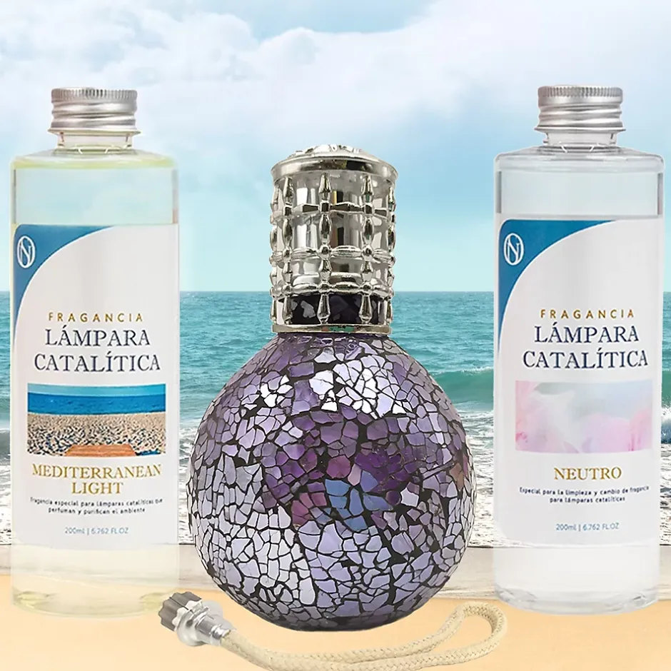 Mamamanuela Pack économique Lampe Catalytique Mosaïque de minuit + Mediterranean Light (200 ml) + Nettoyant Neutre (200 ml) + Mèche Rechange New