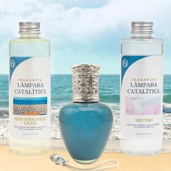 Mamamanuela Pack économique Lampe Catalytique Aqua Marina + Parfum Mediterranean Light (200 ml) + Nettoyant Neutre (200 ml) + Mèche Rechange