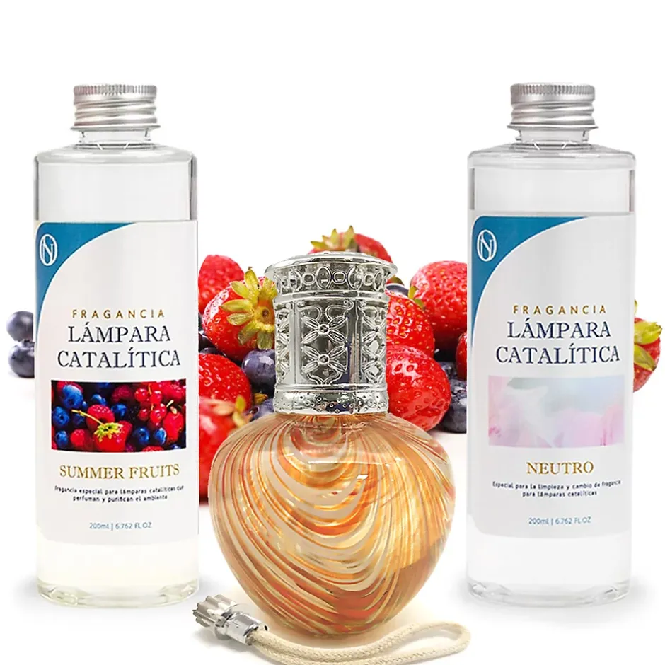 Mamamanuela Pack économique Lampe Catalytique Orange Waves + Parfum Summer Fruits (200 ml) + Nettoyant Neutre (200 ml) + Mèche de Rechange Clearance