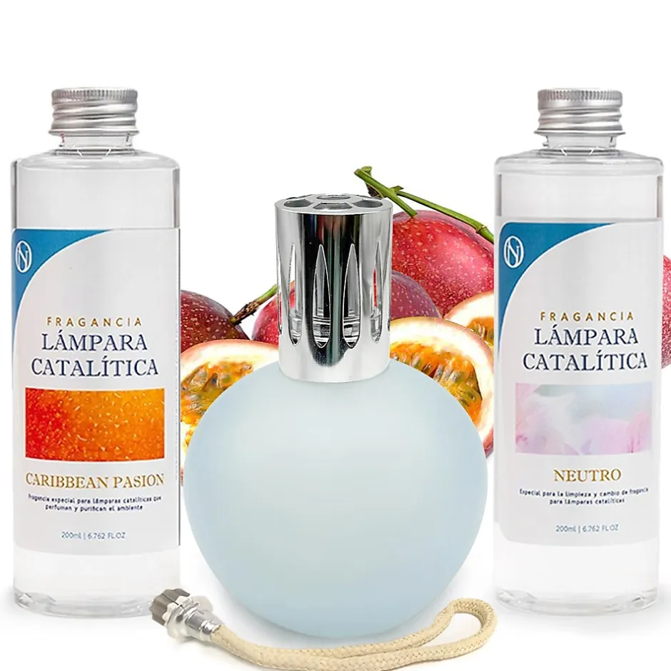 Mamamanuela Pack économique Lampe Catalytique Bleu-Gris Mat + Parfum Caribbean Passion (200ml) + Nettoyant Neutre (200ml) + Mèche de Rechange Online