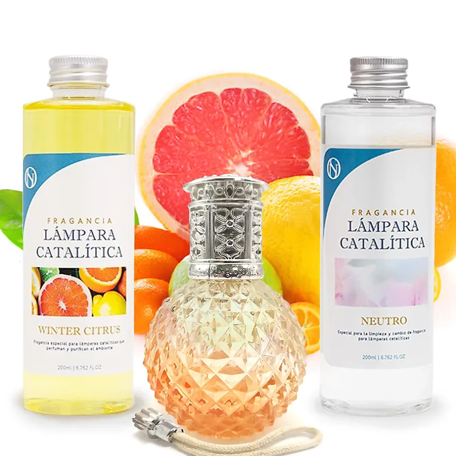 Mamamanuela Pack économique Lampe Catalytique Orange Diamonds + Parfum Winter Citrus (500 ml) + Nettoyant Neutre (200 ml) + Mèche de Rechange