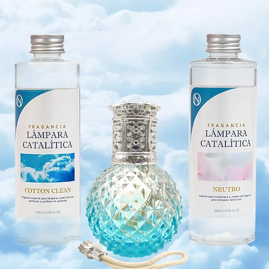 Mamamanuela Pack économique Lampe Catalytique Blue Diamonds + Parfum Cotton Clean (500 ml) + Nettoyant Neutre (200 ml) + Mèche de Rechange New
