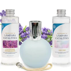 Mamamanuela Pack économique Lampe Catalytique Bleu-Gris Mat + Parfum Lavender Expression (200ml) + Nettoyant Neutre (200ml) + Mèche Rechange