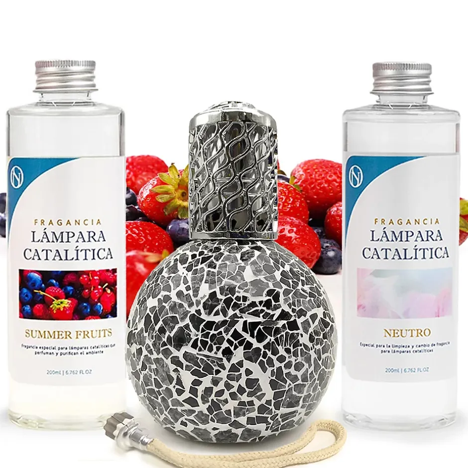 Mamamanuela Pack économique Lampe Catalytique Mosaïque Noir + Parfum Summer Fruits (200 ml) + Nettoyant Neutre (200 ml) + Mèche de Rechange Clearance