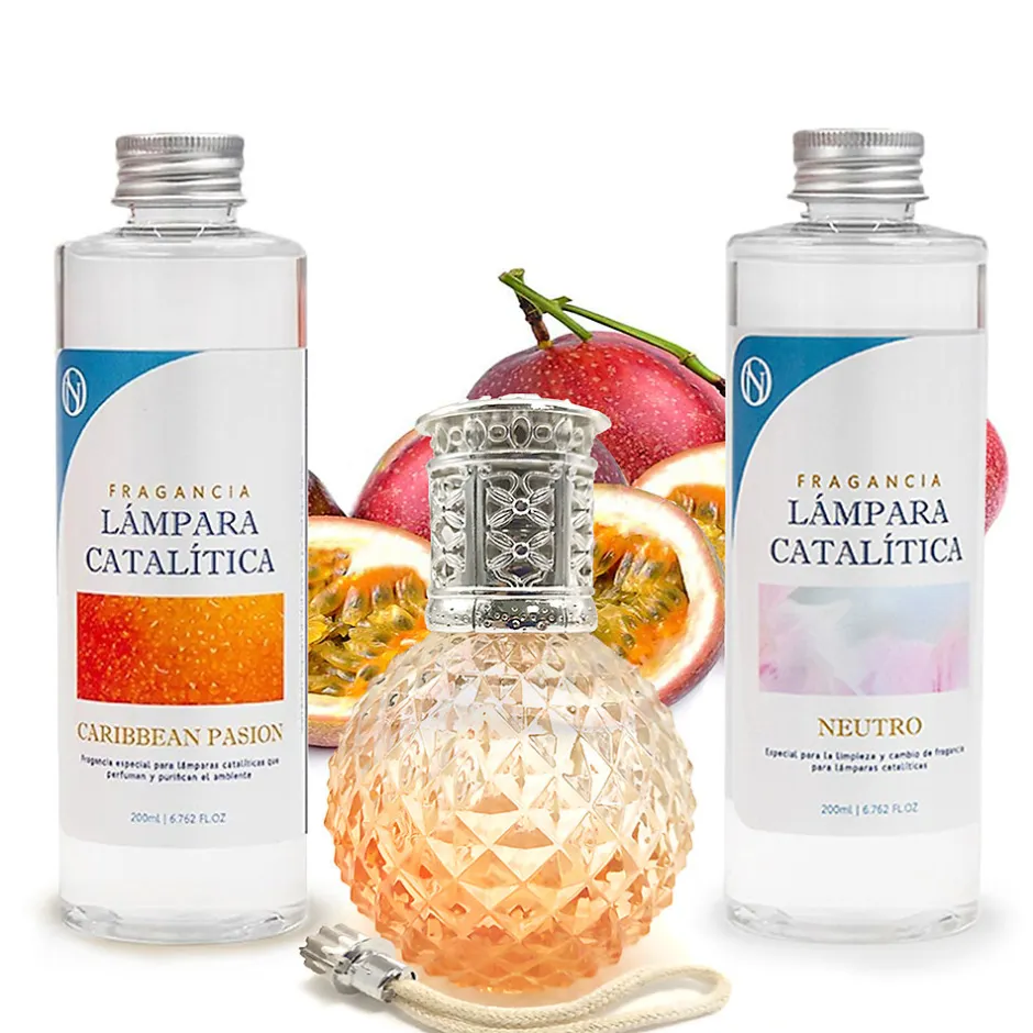 Mamamanuela Pack économique Lampe Catalytique Orange Diamonds + Parfum Caribbean Passion (500ml) + Nettoyant Neutre (200ml) + Mèche Rechange