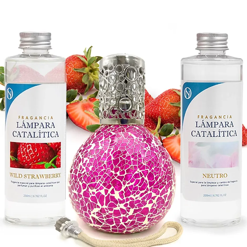 Mamamanuela Pack économique Lampe Catalytique Mosaïque Fuchsia + Parfum Wild Strawberry (200 ml) + Nettoyant Neutre (200 ml) + Mèche Rechange Sale
