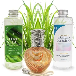 Mamamanuela Pack économique Lampe Catalytique Orange Waves + Parfum Citronnelle (200 ml) + Nettoyant Neutre (200 ml) + Mèche de Rechange