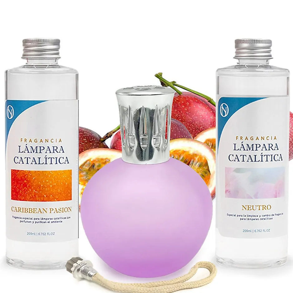Mamamanuela Pack économique Lampe Catalytique Fuchsia Mat + Parfum Caribbean Passion (200 ml) + Nettoyant Neutre (200 ml) + Mèche de Rechange